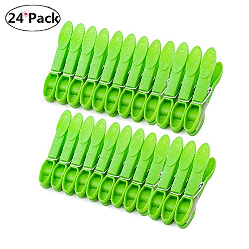 DurReus Sturdy Clothesline Pins for Drying Clothes Large Plastic Clothespins Hanger Clips Pegs Laundry Clamps 24 Pack Green