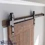 6ft Heavy Duty Sliding Barn Door Hardware Kit, 6ft Single Rail, Black, (Whole Set Includes 1x Pull Handle Set & 1x Floor Guide) Fit 36" Wide DoorPanel(Big Industrial Wheel Hanger)