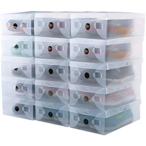 kilofly 15 Kids Women Smart Storage Containers Foldable Clear Shoe Boxes Set