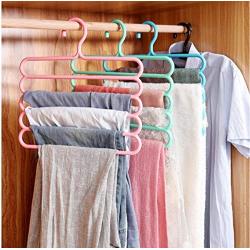 5pcs Random Color 5 Layers Multifunctional Clothes Hangers Pants, Trousers Storage Hangers, Cloth Rack Multilayer Storage Cloth Hanger