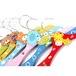 Pixnor 10pcs Cute Nursery Kids Baby Wardrobe Cartoon Wood Coat Clothes Pants Hook Hanger Random Color Random Pattern