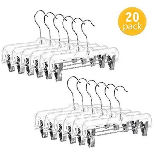 IEOKE Pants Hangers, 20 Pack Crystal Plastic Clip Hangers Space Saving for Skirts Trousers Jeans Shorts and Strapless Clothes IEOKE Pants Hangers, 20 Pack Crystal Plastic Clip Hangers Space Saving for Skirts Trousers Jeans Shorts and Strapless Clothes