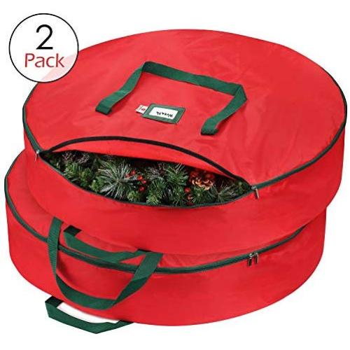 StorageMaid Wreath Storage Container Bag - 36-Inch Holiday Christmas Bag Protects Your Artificial Wreaths - Made from High-Grade Premium 420D Material with Handles & Heavy Duty Zipper - 2 Pack