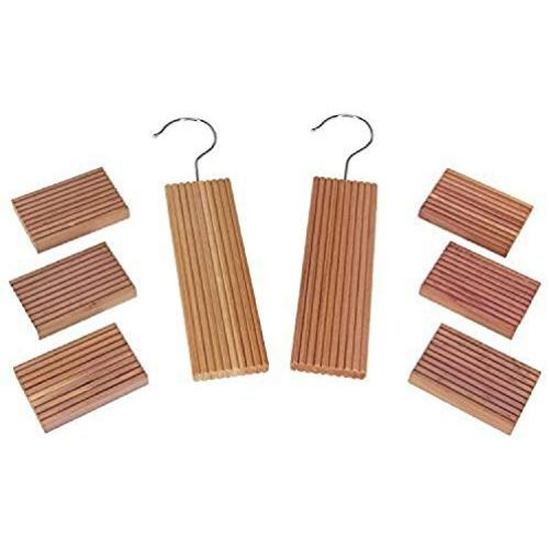 Huji Natural Cedar Wood and Moth Mildew Repellent Blocks and Protects Clothes (Two Set, Cedar Hanger and Blocks)