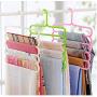 10pcs Random Color 5 Layers Pants Clothes Hangers Non-Slip Multifunctional Clothes Hangers Multilayer Tie Scarfs Magic Hanger Home Organizer