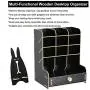 Marbrasse Wooden Desk Organizer, Multi-Functional DIY Pen Holder Box, Desktop Stationary, Home Office Supply Storage Rack with Drawer (B11-Black)