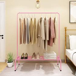 JURMERRY Clothes Rack Metal Garment Racks Pipe Hanging Heavy Duty with Top Rod and Lower Storage Shelf 1-Tier Shelves,(Pink)