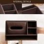 WINGOFFLY Multifunction Trapezoid PU Leather Tissue Boxes Holder Desk Storage Boxes Pen Pencil Remote Control Holder Black