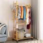 Angels home Simple Bamboo Coat Rack Multifunctional Floor Hanger Bedroom Simple Clothes Rack Modern Mobile Floor Hanger