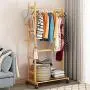 Angels home Simple Bamboo Coat Rack Multifunctional Floor Hanger Bedroom Simple Clothes Rack Modern Mobile Floor Hanger