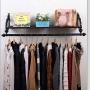 LANN Retro Iron Wall-Mounted Floating Coat Rack,with Shelf Wall Shelf Storage Racks Display Stand Hangers Clothes Drying Rack Heavy Duty (Color : Black, Size : 80cm)
