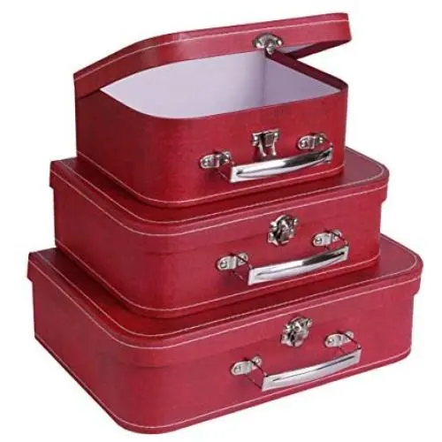 SLPR Paperboard Suitcases (Set of 3, Distressed Red) | Boxes for Birthday Parties Wedding Decoration Displays Crafts Photo Shoots