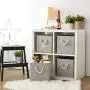 Set of 4 EZOWare Foldable Bamboo Fabric Storage Bin with Cotton Rope Handle, Collapsible Resistant Basket Boxes Organizer for Shelves, Closet, and More ? (10.5x11x10.5 inch) (Gray/Gray)