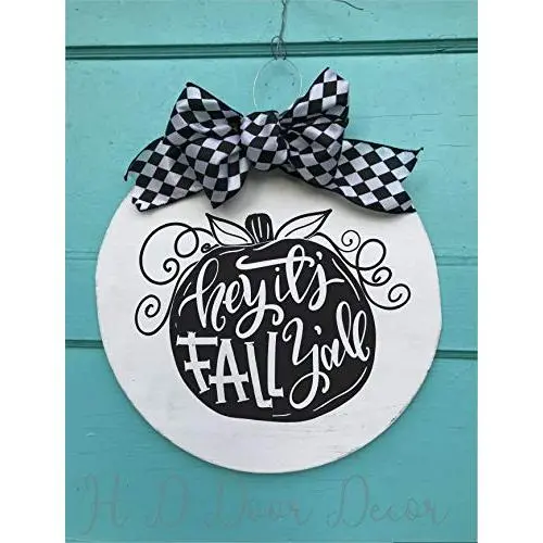 Hey its fall yall round wreath thanksgiving pumpkin door hanger
