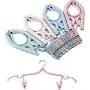 YOUOWO 4 PCS Portable Folding Clothes Hangers with 8 Hanger Clips for Scarves Suits Trousers Pants Shirts Socks Underwear for Travel Home (Blue Green Pink Beige)