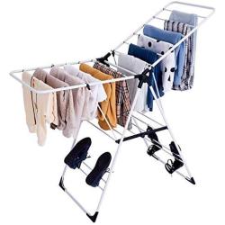 Tangkula Clothes Drying Rack, Collapsible Laundry for Sweaters Socks Underwear with Shoe Holder & 2 Shelves, Study Steel Frame Space Saving Adjustable Hanging Foldable Drying Rack (White)