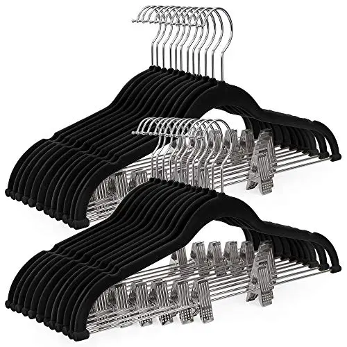 SONGMICS 30-Pack Pants Hangers, 16.7 Inch Velvet Trousers Hangers, with Adjustable Clips, Heavy Duty, Non-Slip, Space-Saving, for Pants, Skirts, Coat, Dresses, Tank Tops, Black UCRF12B30 SONGMICS 30-Pack Pants Hangers, 16.7 Inch Velvet Trousers Hangers, with Adjustable Clips, Heavy Duty, Non-Slip, Space-Saving, for Pants, Skirts, Coat, Dresses, Tank Tops, Black UCRF12B30