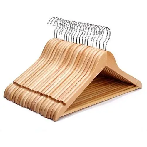 JS HANGER Wooden Suit Hangers Natural Finish Anti-Rust Hooks and Non-Slip Bar, 20 Pack JS HANGER Wooden Suit Hangers Natural Finish Anti-Rust Hooks and Non-Slip Bar, 20 Pack