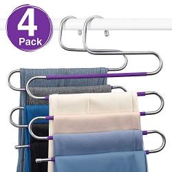 HOUSE DAY S-Shape Pants Hangers Space Saving Trousers Hangers 4 Pack, Non Slip Jeans Hanger Ideal Closet Organizer for Pants Jeans Scarfs Belts Ties, Purple