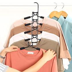 SUPOW Clothes Hangers, 5 in 1 Multi-Layer Nop-Slip Wardrobe Clothes Rack Metal Space Saver Clothes Storage Clothes Rack for Jacket, Coat, Sweater,Trousers, Shirt, T-Shirt, Ect.(Kids Size) (Black)