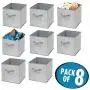 mDesign Soft Fabric Closet Storage Organizer Bin Boxes - Front Handle, for Cube Furniture Shelving Units Bedroom, Nursery, Toy Room - Textured Print - Large, 8 Pack - Gray