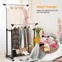 Heize best price Double Bar Adjustable Garment Rack Rolling Clothes Hanger with Shoe Rack Portable (U.S. Stock)