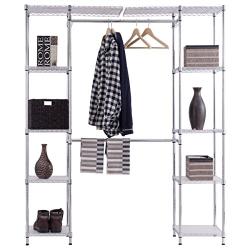 Moon_Daughter Large Steel Closet Clothes Hanger Rod Garment Shoe Rack Shelf Storage Towel Sock Shirts Pants 2 Rods 8 Shelves