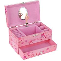 SONGMICS Ballerina Music Jewelry Boxes Storage Case with Drawer, Gift for Little Girls, Princess and Butterfly, Pink UJMC003