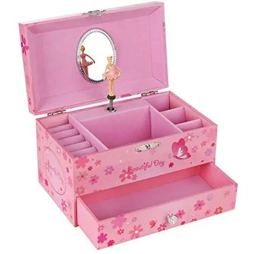 SONGMICS Ballerina Music Jewelry Boxes Storage Case with Drawer, Gift for Little Girls, Princess and Butterfly, Pink UJMC003 SONGMICS Ballerina Music Jewelry Boxes Storage Case with Drawer, Gift for Little Girls, Princess and Butterfly, Pink UJMC003