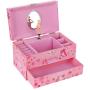 SONGMICS Ballerina Music Jewelry Boxes Storage Case with Drawer, Gift for Little Girls, Princess and Butterfly, Pink UJMC003