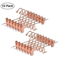 Amber Home Add-On Shiny Rose Copper Gold Metal Clothes Pant Skirt Slack Hangers Clothing Hangers with 2-Adjustable Clips (12 Pack)