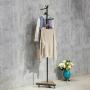HANS CAO Industrial Vintage Pipe Heavy Rolling Garment Display Rack, Standing Clothes Hanger with Wheel, Garment Storage Frame, Clothes Retail Store Shelves, Wood and Iron, 15.7L x 15.7W x 63H