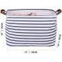 DOKEHOM 15-Inches Large Storage Basket (Available 15 and 17 InchesWidth), Drawstring Square Cotton Linen Collapsible Toy Basket (Blue Strips, M)