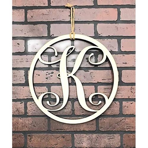 Monogram Door Hanger | Vine Letter K | Unpainted Natural Wood Finish | Great for Year Round Door Decor