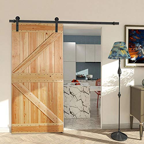 CCJH 9.6FT Heavy Duty Sliding Barn Wood Door Hardware Kit - Smoothly and Stable - Easy Installation - Fit 57.6" Single Door Panel(Line Shaped Hangers)
