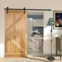 CCJH 9.6FT Heavy Duty Sliding Barn Wood Door Hardware Kit - Smoothly and Stable - Easy Installation - Fit 57.6" Single Door Panel(Line Shaped Hangers)
