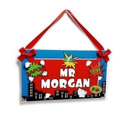 Personalized Door Hanger for Classroom Funny Super Heroes Inspired