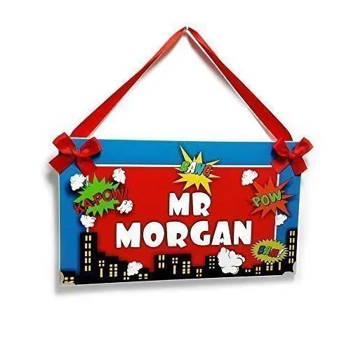 Personalized Door Hanger for Classroom Funny Super Heroes Inspired