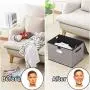 Seckon Collapsible Storage Boxes Container Bins with Lids Covers[2Pack] Large Odorless Linen Fabric Storage Organizers Cube with Metal Handles for Office, Bedroom, Closet, Toys