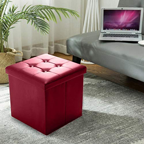 15&quotx15&quotx15&quotFolding Storage Ottoman, Multipurpose Chair Footstool Storage Box, Faux Leather Pouffe Seat Stool with Sponge Home Chair Footstool Storage Bench, Holds Up to 132lbs