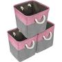 Sorbus Cube Storage Bins Basket Set [3-Pack] Large Square Cube Fabric Collapsible Organizer Bin with Cotton Rope Carry Handles for Linens, Toys, Clothes (Pink)