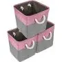 Sorbus Cube Storage Bins Basket Set [3-Pack] Large Square Cube Fabric Collapsible Organizer Bin with Cotton Rope Carry Handles for Linens, Toys, Clothes (Pink)