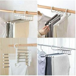 5PC Random Color Multi-Functional Pants Rack Shelves Portable 5 in1 Stainless Steel Wardrobe Magic Clothes Hanger Storage Hanger Decoration