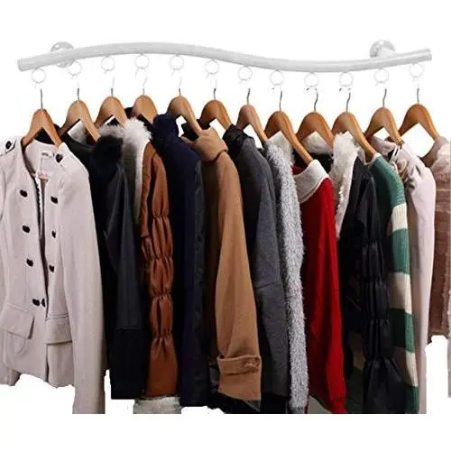 Wall Mounted Clothes Hanging System, YIFAN Iron Clothing Hanger Rack for Living Room Bedroom Laundry Room - White Wall Mounted Clothes Hanging System, YIFAN Iron Clothing Hanger Rack for Living Room Bedroom Laundry Room - White