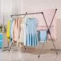 BAOYOUNI Double Poles Folding Clothes Drying Rack Stainless Steel Expandable Rods Space Saving Retractable Heavy Duty Garment Hanger Rail 37 to 66, Grey