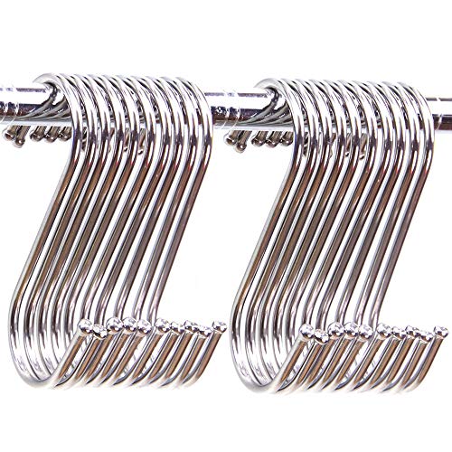 JINHEZO Premium 20-Pack Larger Round S Shaped Hooks in Polished Stainless Steel Metal, Hangers Hanging Hooks for Kitchen, Work Shop, Bathroom, Garden, Kitchenware Pots Utensils, Clothes, Bags, Towels