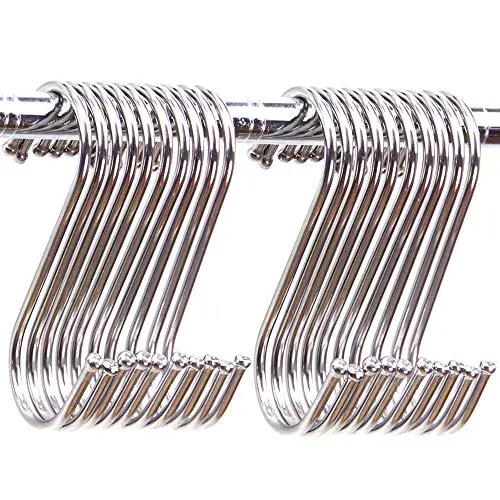 JINHEZO Premium 20-Pack Larger Round S Shaped Hooks in Polished Stainless Steel Metal, Hangers Hanging Hooks for Kitchen, Work Shop, Bathroom, Garden, Kitchenware Pots Utensils, Clothes, Bags, Towels JINHEZO Premium 20-Pack Larger Round S Shaped Hooks in Polished Stainless Steel Metal, Hangers Hanging Hooks for Kitchen, Work Shop, Bathroom, Garden, Kitchenware Pots Utensils, Clothes, Bags, Towels