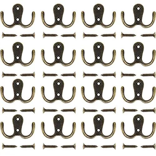 Maosifang 16 Pieces Double Prong Robe Hook Retro Cloth Hanger with 32 Pieces Screws,Bronze