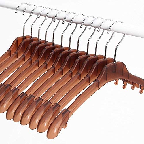 MR. SIGA Deluxe Shirt Hangers, Pack of 12, Width: 37.5cm, Durable Non-Slip with Notched Shoulders & Swivel Hooks, Translucent Brown