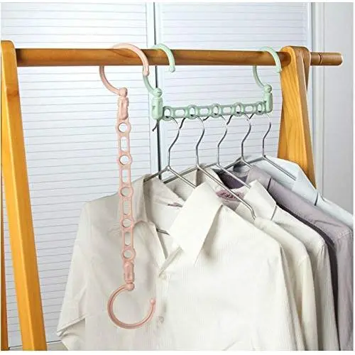 10pcs Random Color Folding Rotating 5 Holes Magic Plastic Clothes Hanger, Space Saving Wardrobe Hanging Organizer Windproof Coat Hanger Decoration